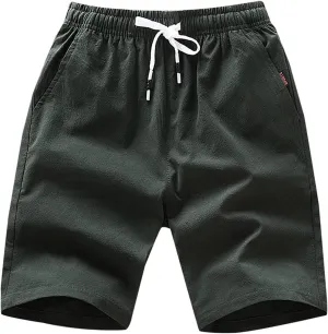 Cotton Summer Shorts for Men Drawstring Casual Beach Shorts Outdoor Fashion Stretch Chino Short Slim-Fit with Pocket