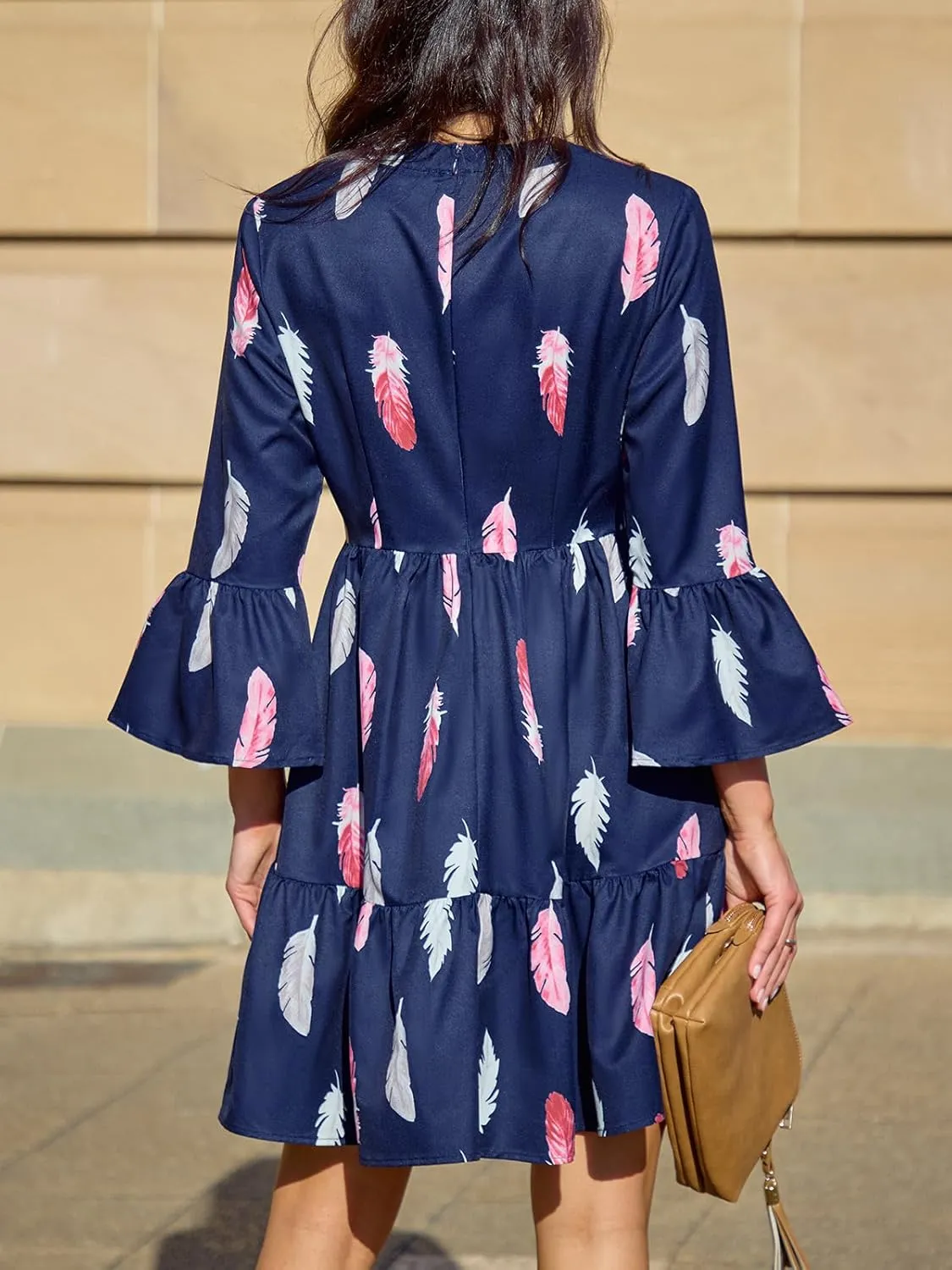 CUPSHE Ruffle Fall Dresses for Women 3/4 Ruffled Sleeve V Neck A Line Semi Formal Feather Casual Autumn Mini Dress