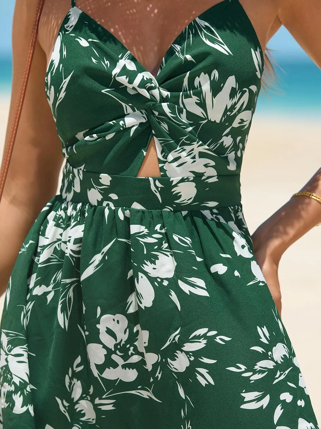 CUPSHE Womens Summer Mini Dress V Neck Paisley Sleeveless Cutout Casual Vacation Short Beach Dresses