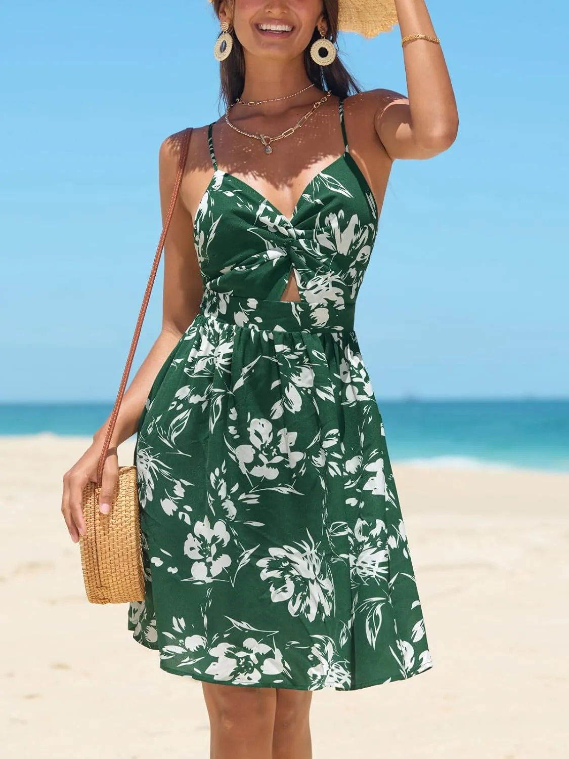 CUPSHE Womens Summer Mini Dress V Neck Paisley Sleeveless Cutout Casual Vacation Short Beach Dresses