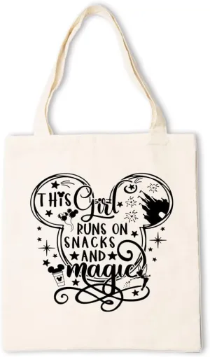 Cute Canvas Tote Bag For Women, Cartoon Mouse Tote Bag, This Girl Puns On Snacks And Magic, Reusable Shoulder Totes Bags For Women Lady Casual Vacation, Shopping, Work A5