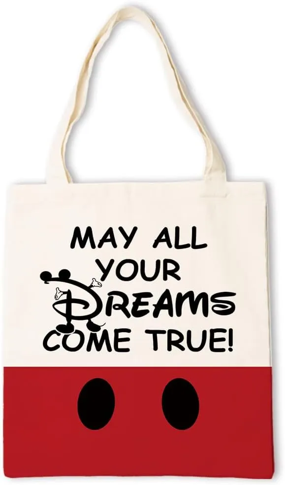 Cute Canvas Tote Bag For Women, Cartoon Small Mouse Tote Bag, May All Your Dreams Come True, Reusable Shoulder Totes Bags For Women Lady Casual Vacation, Shopping, Work (White Red)