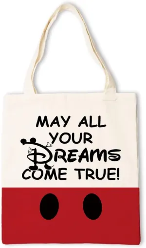 Cute Canvas Tote Bag For Women, Cartoon Small Mouse Tote Bag, May All Your Dreams Come True, Reusable Shoulder Totes Bags For Women Lady Casual Vacation, Shopping, Work (White Red)