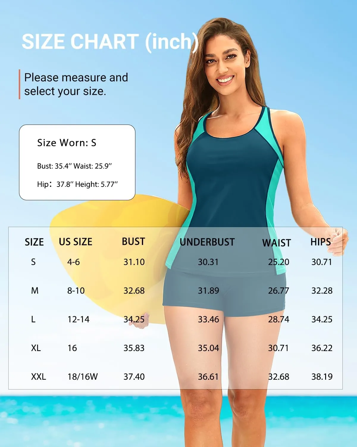 Daci Women 2 Piece Tankini Swimsuit - 2025 Tummy Control Sporty Bathing Suit Color Block Swim Tank Top with Boy Shorts