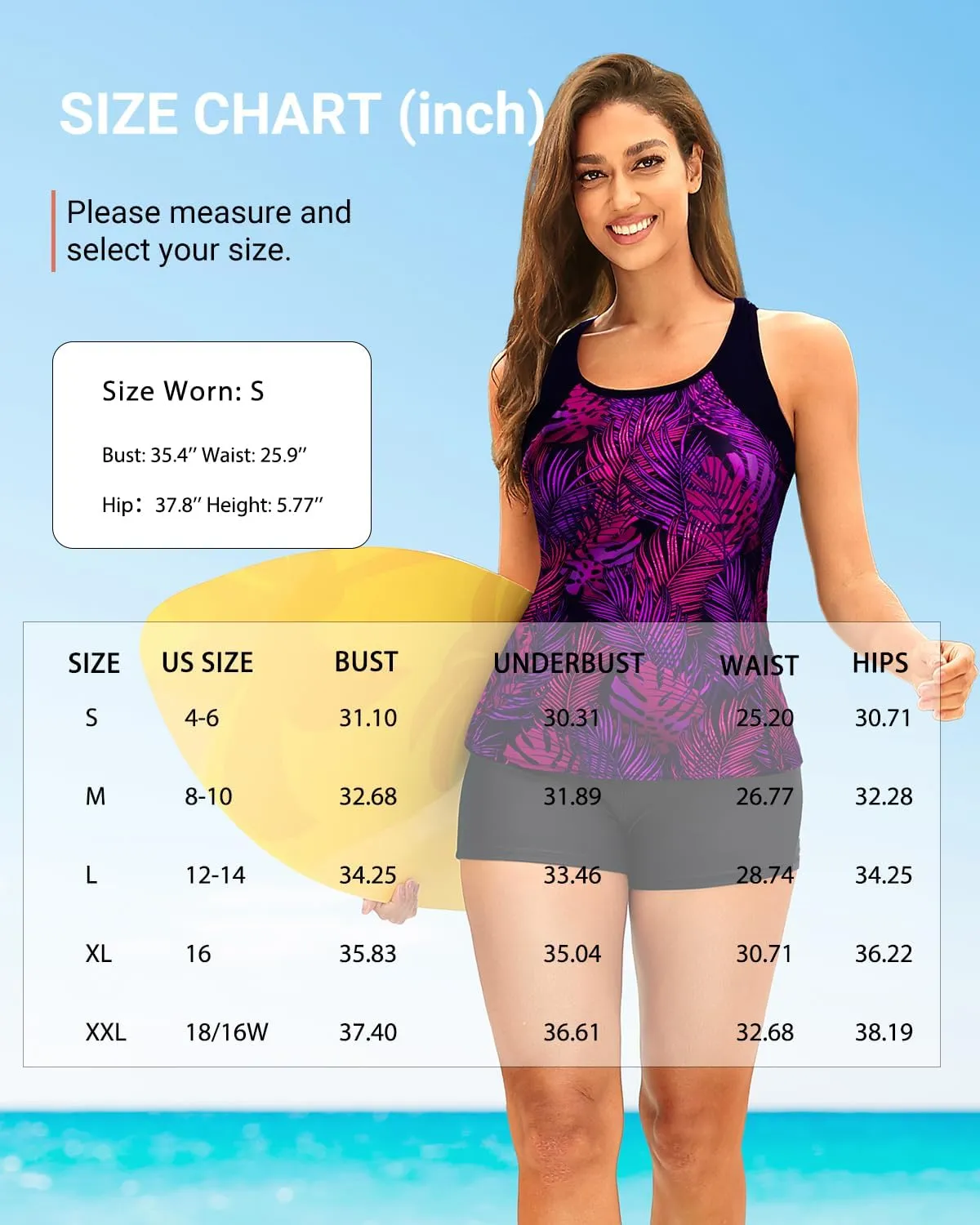 Daci Women 2 Piece Tankini Swimsuit - 2025 Tummy Control Sporty Bathing Suit Color Block Swim Tank Top with Boy Shorts
