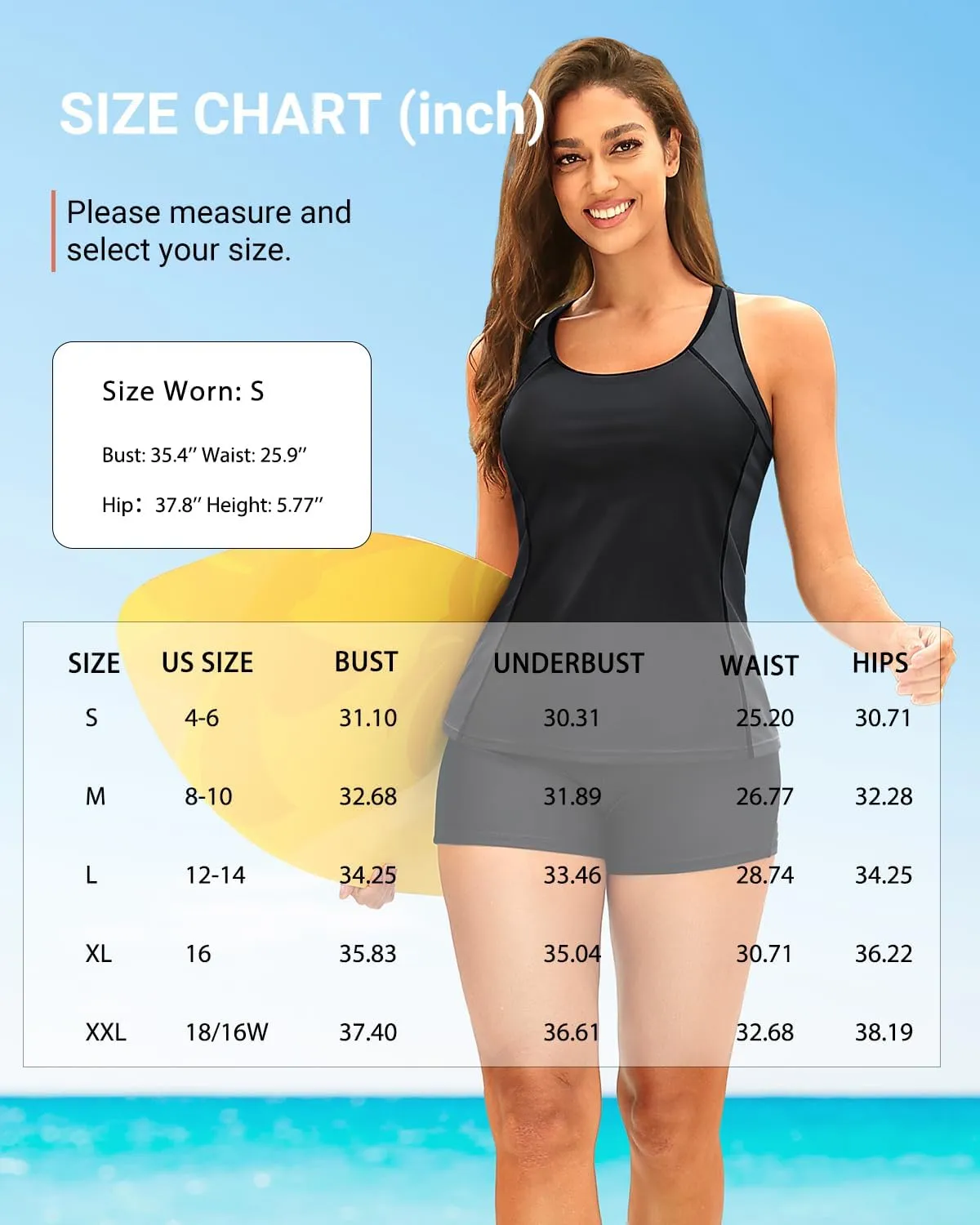 Daci Women 2 Piece Tankini Swimsuit - 2025 Tummy Control Sporty Bathing Suit Color Block Swim Tank Top with Boy Shorts