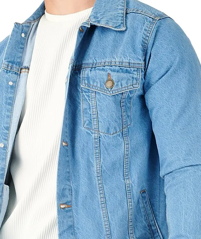 Denim Jacket Men - Casual Vintage Regular Fit Button Down Trucker Style  Mens Jean Jackets Stylish Everyday Outerwear