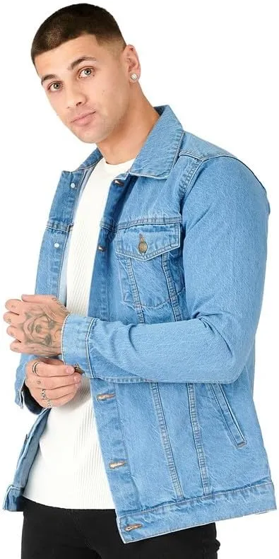 Denim Jacket Men - Casual Vintage Regular Fit Button Down Trucker Style  Mens Jean Jackets Stylish Everyday Outerwear