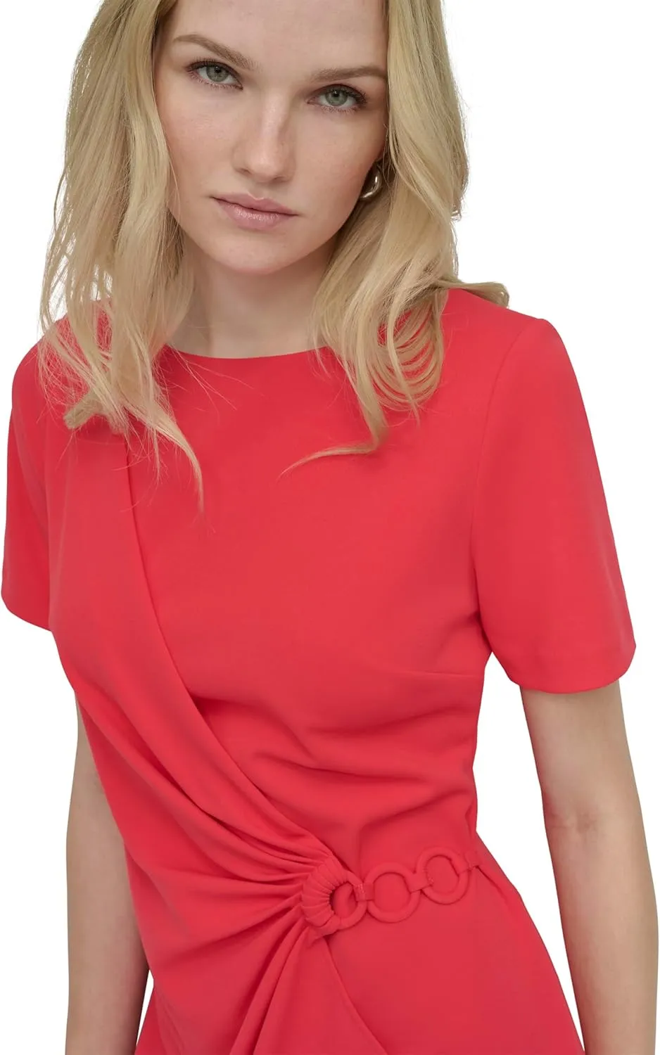 DKNY Women's Short Sleeve Jewel Neck Sheath Mini Dress