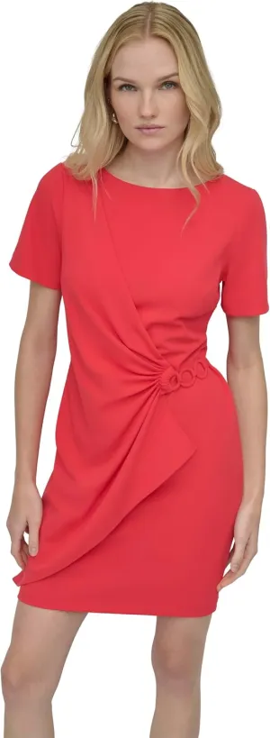 DKNY Women's Short Sleeve Jewel Neck Sheath Mini Dress