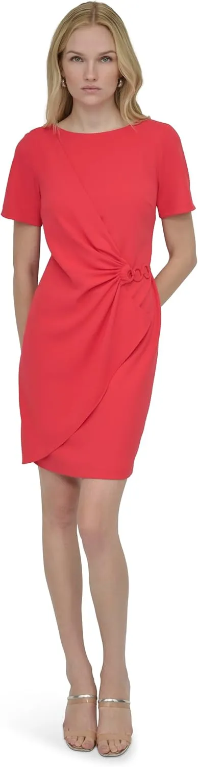 DKNY Women's Short Sleeve Jewel Neck Sheath Mini Dress