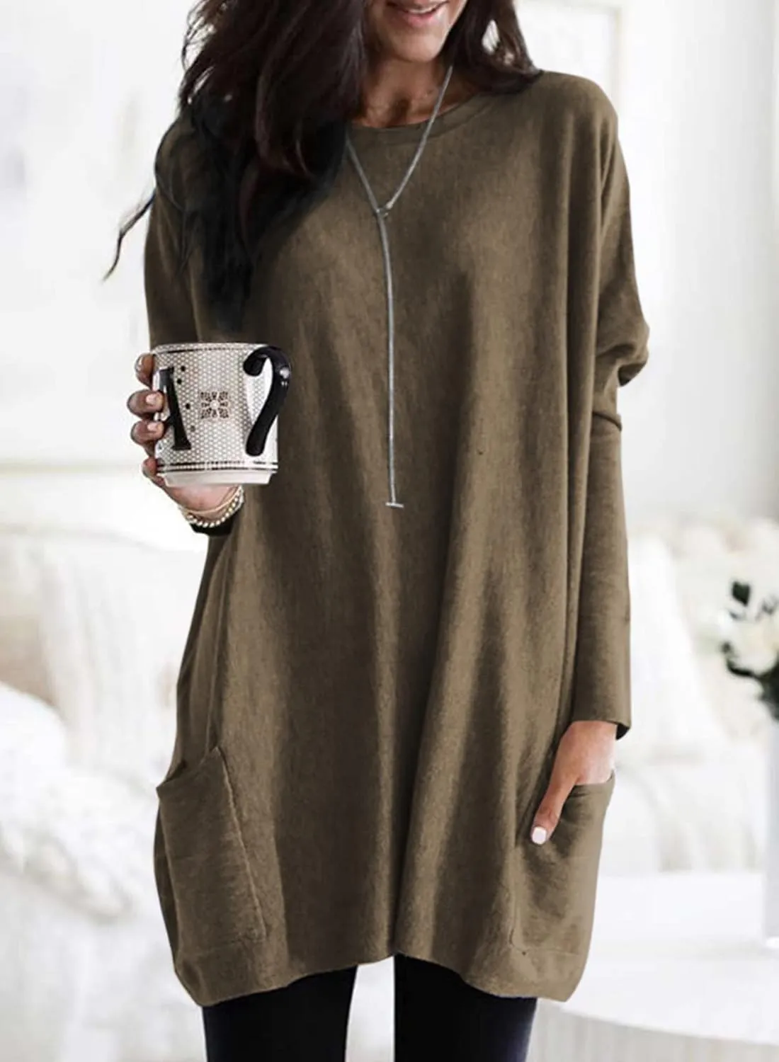 Dokotoo Womens Spring Fall Outfits Casual Long Sleeve Shirts Fashion Tunic Tops for Women Loose Fit Dressy