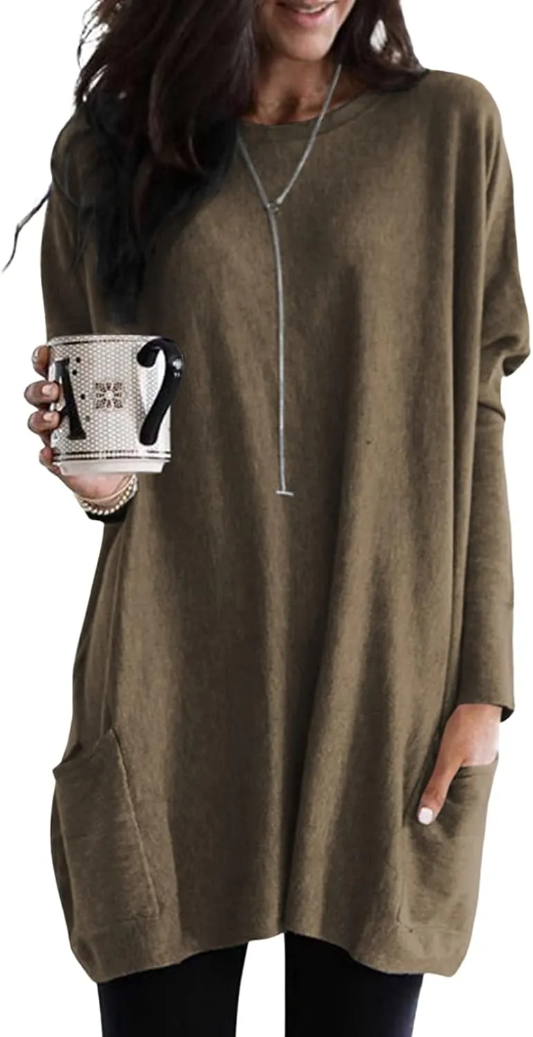 Dokotoo Womens Spring Fall Outfits Casual Long Sleeve Shirts Fashion Tunic Tops for Women Loose Fit Dressy