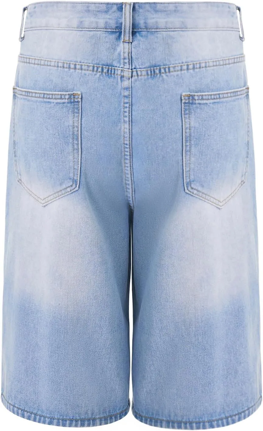 DSORVICD Men Baggy Jean Shorts Summer Casual Loose Jorts Y2k Hip Hop Skateboard Denim Shorts