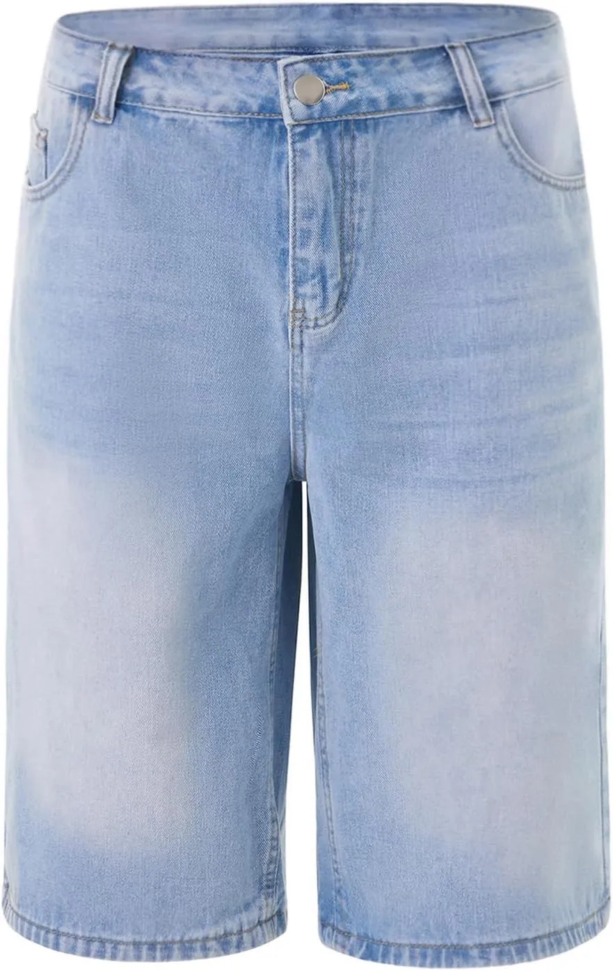DSORVICD Men Baggy Jean Shorts Summer Casual Loose Jorts Y2k Hip Hop Skateboard Denim Shorts