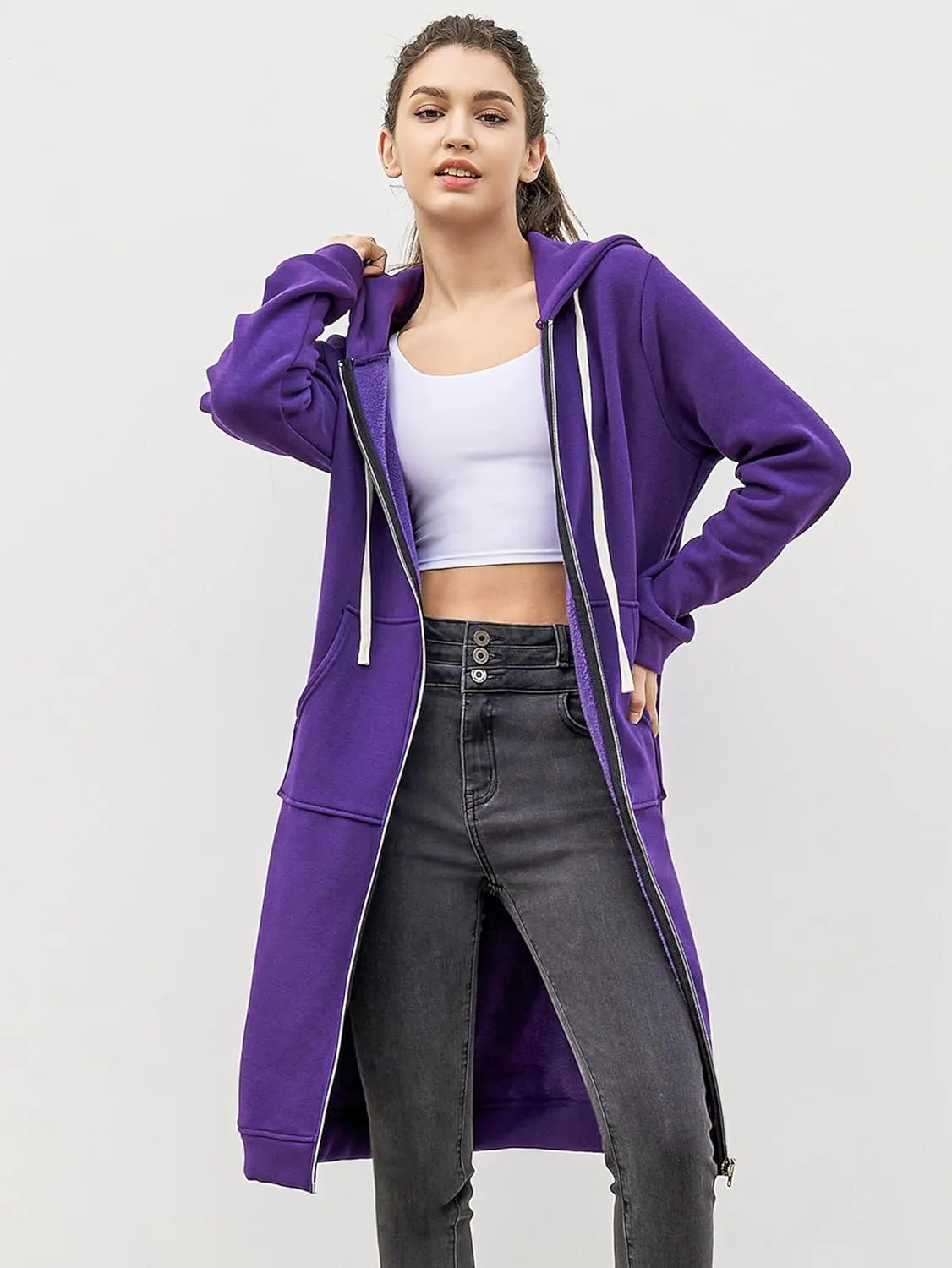 DUOYANGJIASHA Womens Hoodies Fashion Sweatshirts: Full Zip Up Winter Fleece Pullover Hoodies Fall Long Jackets with Pockets