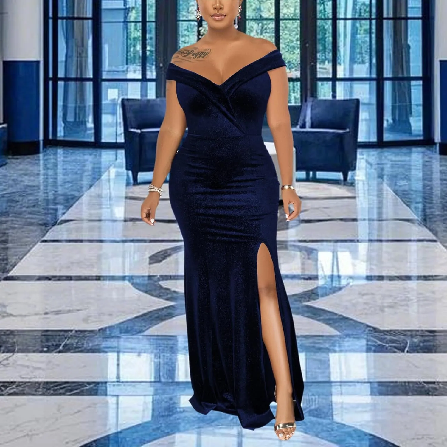 Elegant Off Shoulder Mermaid Bodycon Maxi Dress for Women Sexy Wedding Ruched Evening Gown Prom Cocktail Party Dress