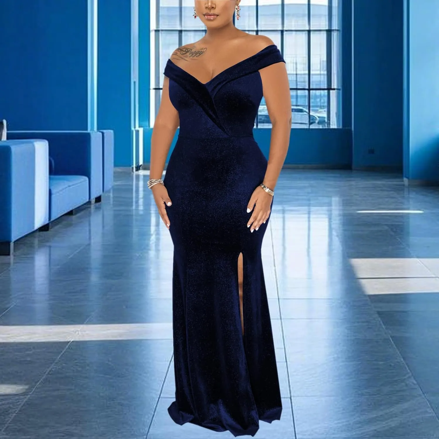 Elegant Off Shoulder Mermaid Bodycon Maxi Dress for Women Sexy Wedding Ruched Evening Gown Prom Cocktail Party Dress