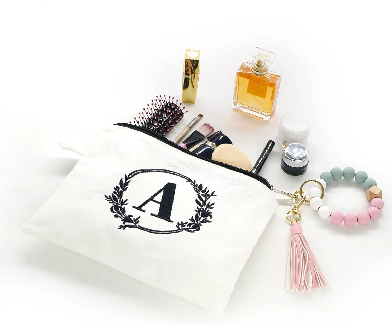 Embroidered letter combination cosmetic bagPersonalized Present Bag, Suitable for Wedding, Birthday, Holiday, is a Great Gift for Women, Mom, Teachers, Friends, Bridesmaids (A)