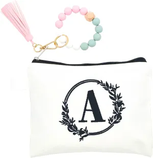 Embroidered letter combination cosmetic bagPersonalized Present Bag, Suitable for Wedding, Birthday, Holiday, is a Great Gift for Women, Mom, Teachers, Friends, Bridesmaids (A)