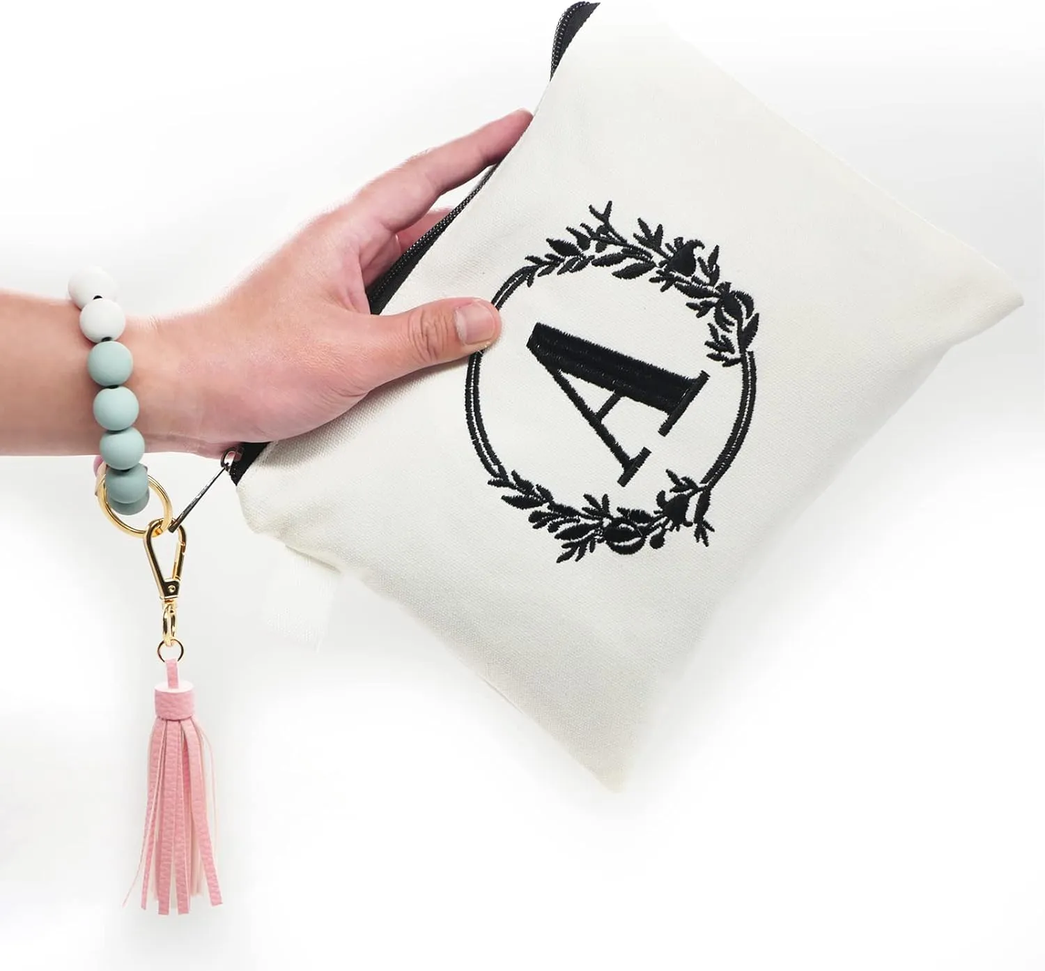Embroidered letter combination cosmetic bagPersonalized Present Bag, Suitable for Wedding, Birthday, Holiday, is a Great Gift for Women, Mom, Teachers, Friends, Bridesmaids (A)