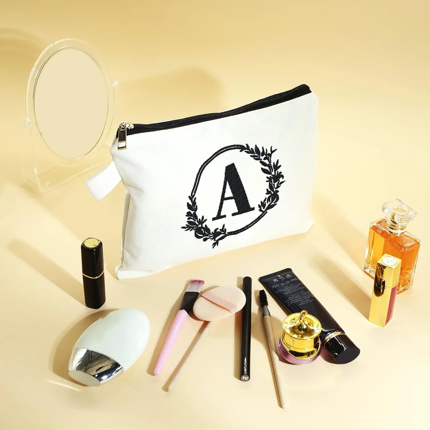 Embroidered letter combination cosmetic bagPersonalized Present Bag, Suitable for Wedding, Birthday, Holiday, is a Great Gift for Women, Mom, Teachers, Friends, Bridesmaids (A)