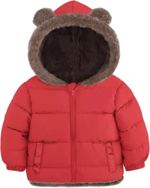 Enlifety 6M-5T Baby Toddler Winter Fleece Coat Boys Girls Cute Bear Ear Hooded Jackets with Pockets