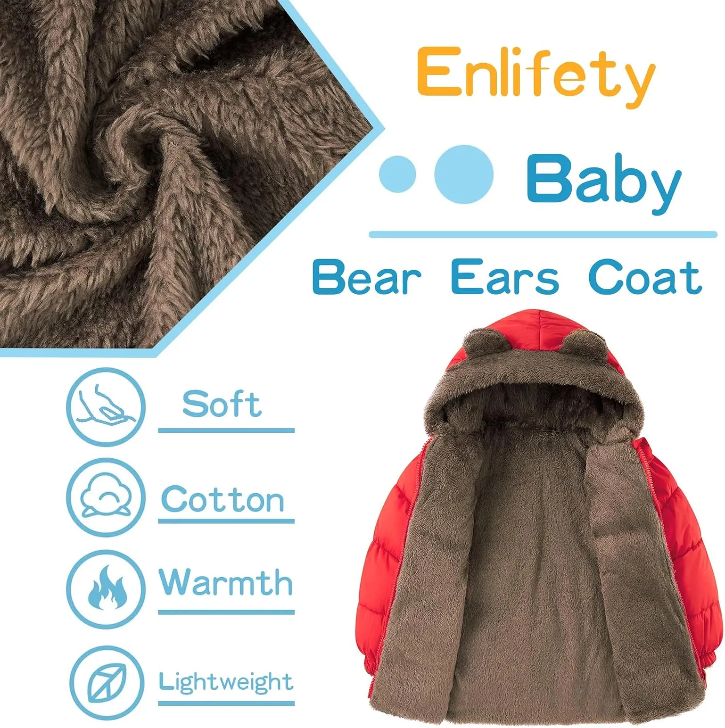 Enlifety 6M-5T Baby Toddler Winter Fleece Coat Boys Girls Cute Bear Ear Hooded Jackets with Pockets