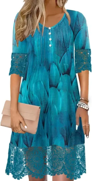 ETCYY Womens Casual Short Sleeve Summer Dresses Tiered Shirt Maxi Beach Dress 2025 Spring Boho 3/4 Sleeve Midi Sundresses