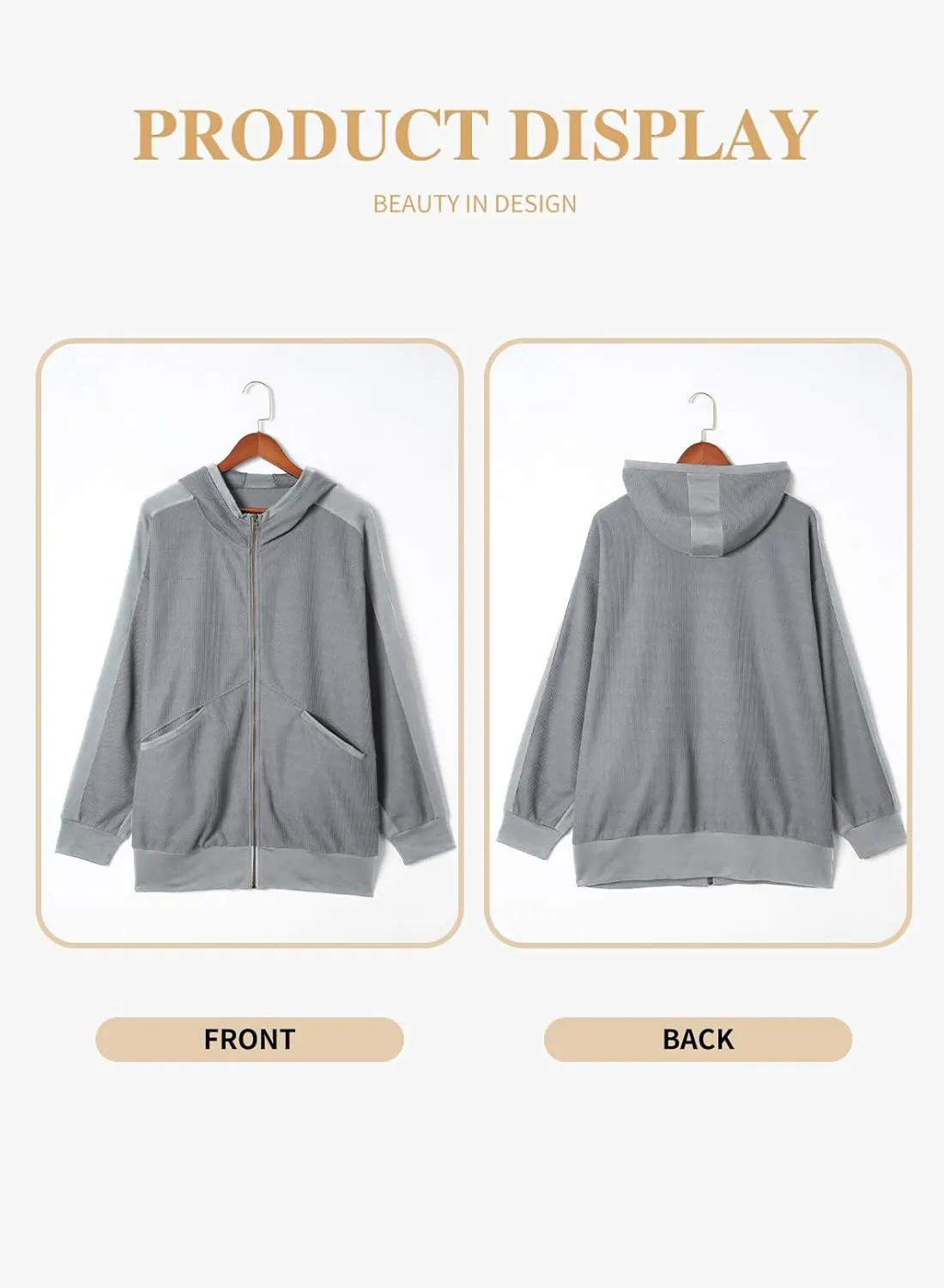 Eytino Womens Plus Size Long Sleeve Zip Up Oversized Casual Hoodies Sweatshirt Jackets with Pockets(1X-5X)