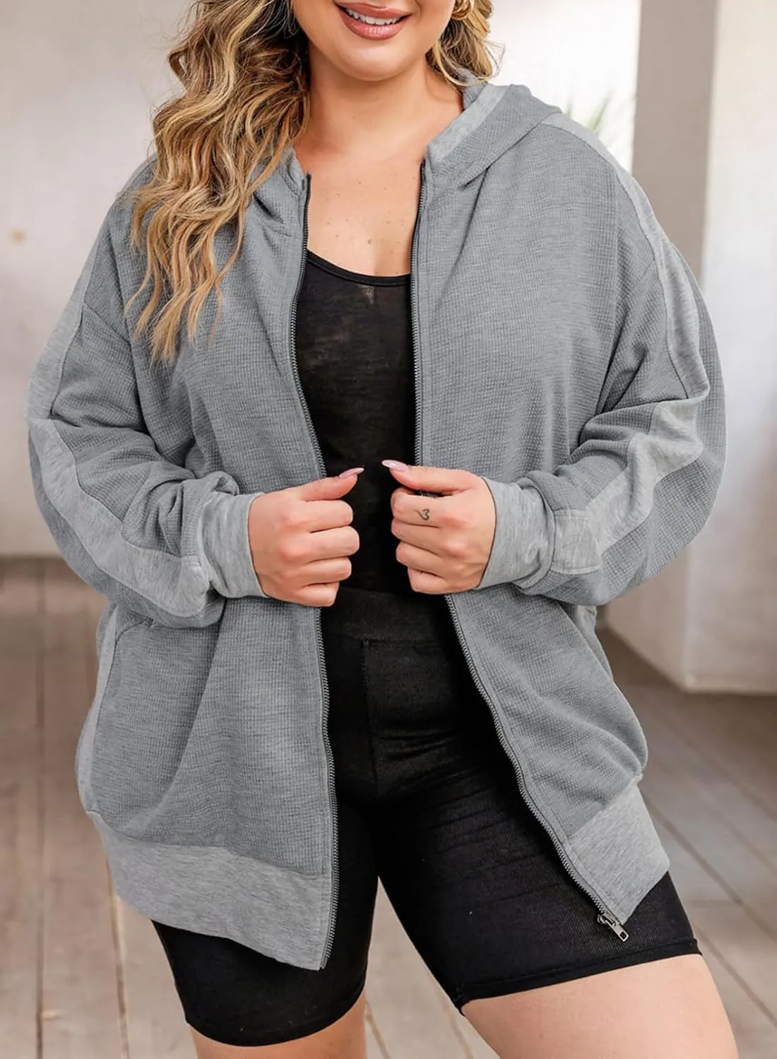 Eytino Womens Plus Size Long Sleeve Zip Up Oversized Casual Hoodies Sweatshirt Jackets with Pockets(1X-5X)