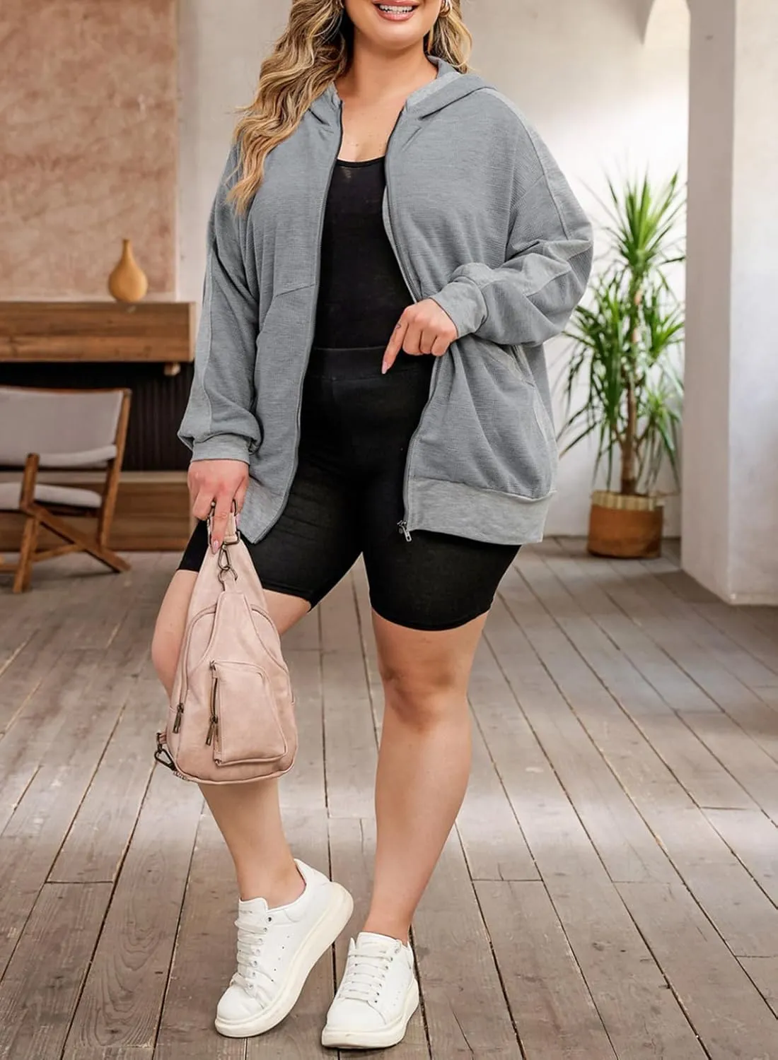 Eytino Womens Plus Size Long Sleeve Zip Up Oversized Casual Hoodies Sweatshirt Jackets with Pockets(1X-5X)