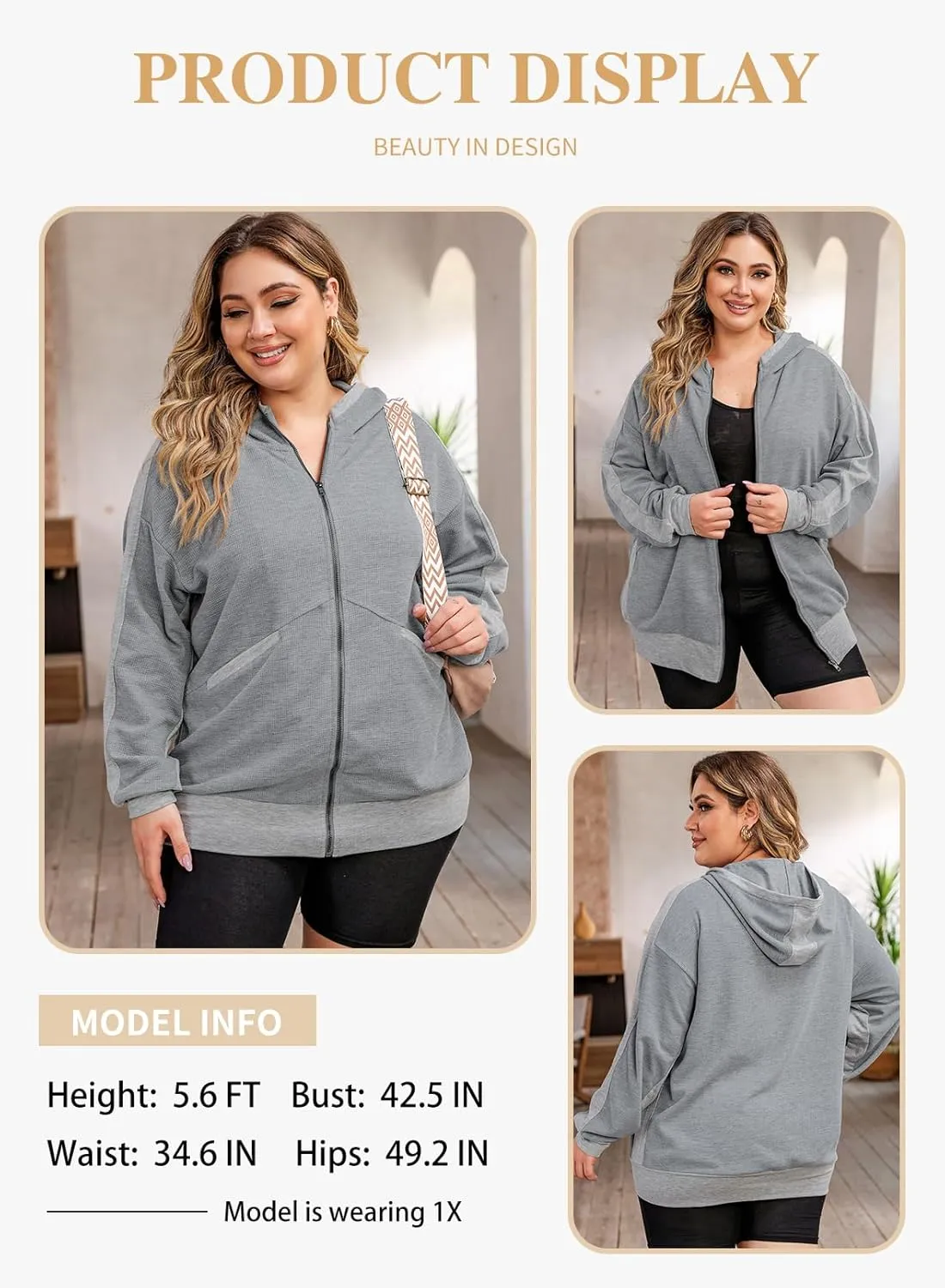 Eytino Womens Plus Size Long Sleeve Zip Up Oversized Casual Hoodies Sweatshirt Jackets with Pockets(1X-5X)