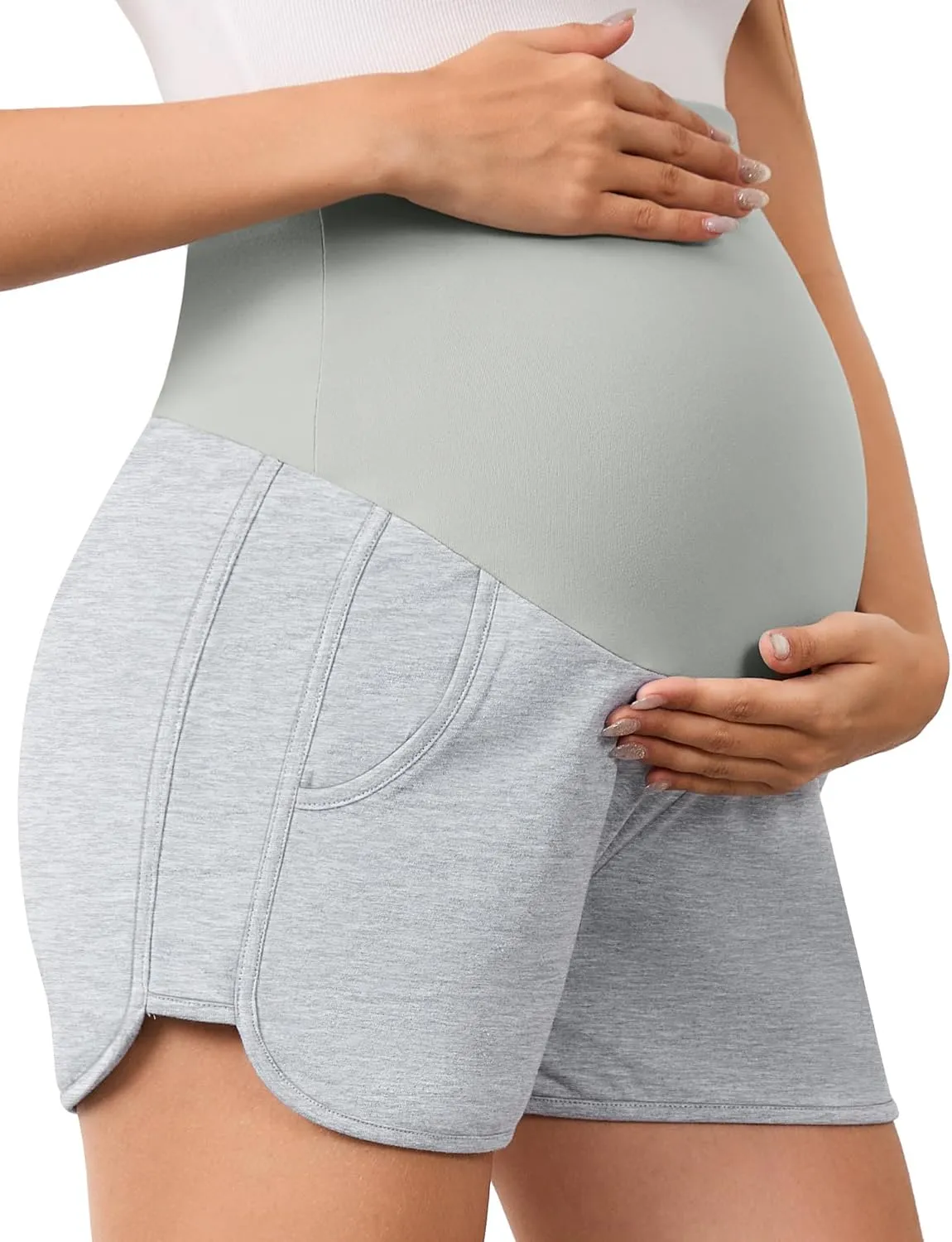 FABRACK Women's Maternity Shorts Over Belly Pregnancy Athletic Workout Running Lounge Sleep Pajama Shorts with Pockets
