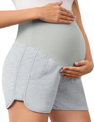 FABRACK Women's Maternity Shorts Over Belly Pregnancy Athletic Workout Running Lounge Sleep Pajama Shorts with Pockets