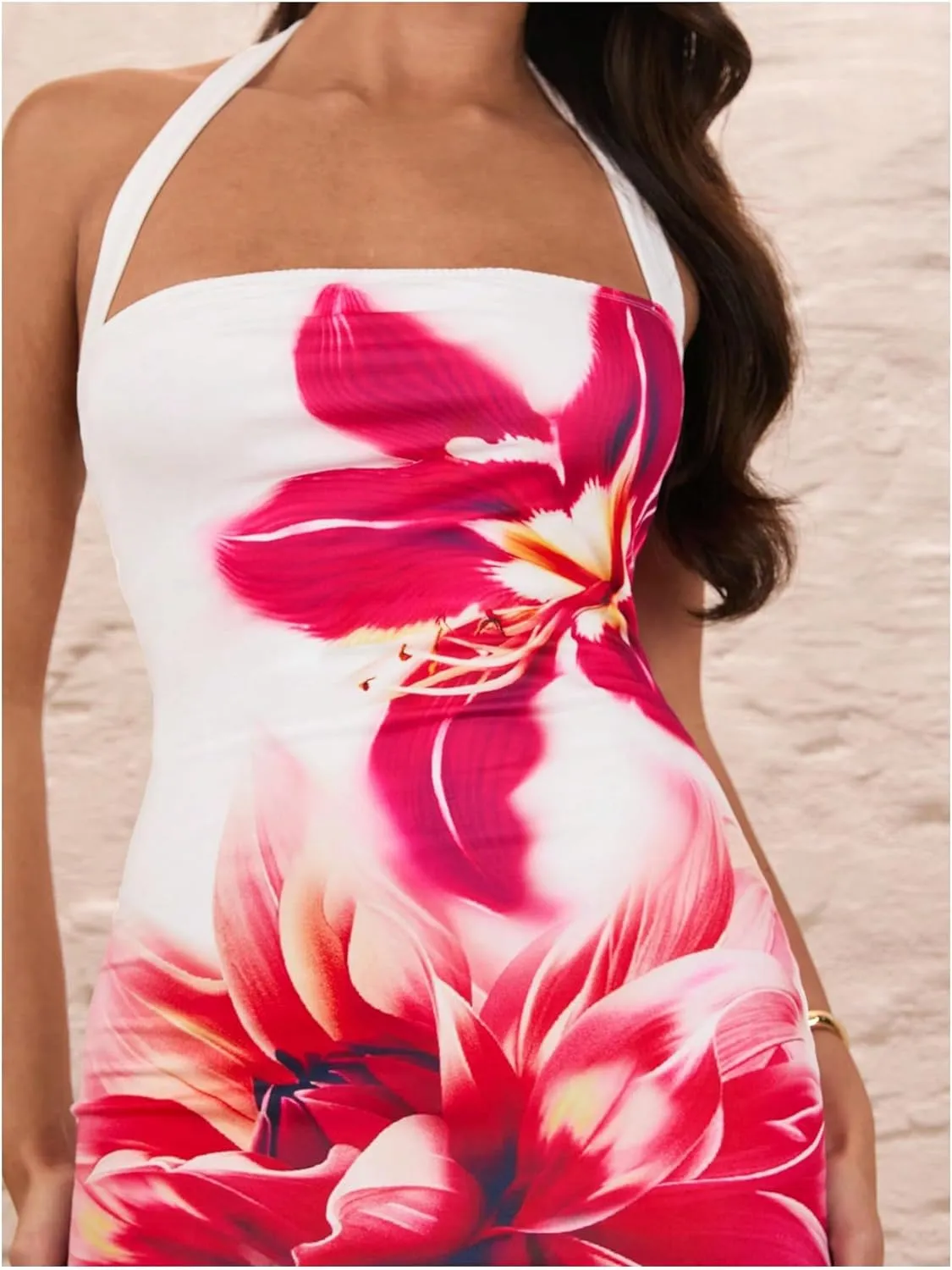 Floerns Women's Flower Print Halter Bodycon Dress Sleeveless Mini Pencil Dresses