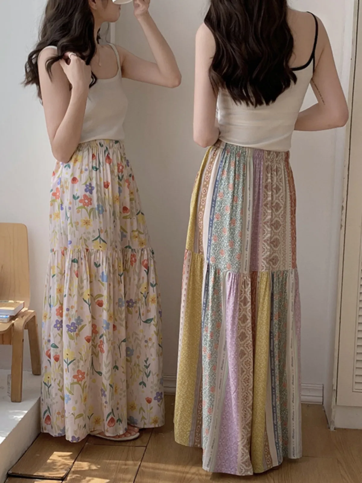 Floral Cotton Silk Nightgown Skirt