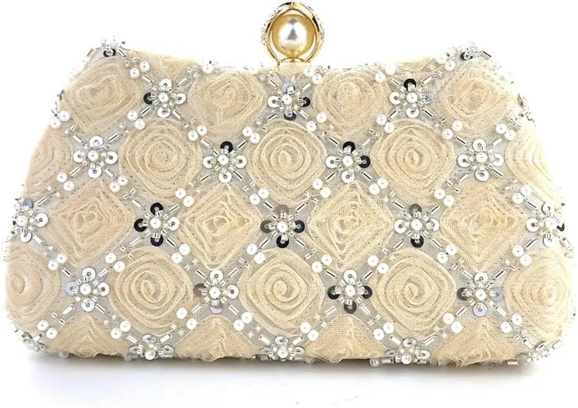 Floral Evening Handbags Women Satin Pearl Beaded Clutch Purses Chain Shoulder Bag Prom Bride Wedding Handbags 2025