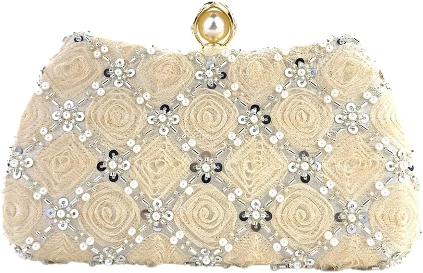 Floral Evening Handbags Women Satin Pearl Beaded Clutch Purses Chain Shoulder Bag Prom Bride Wedding Handbags 2025