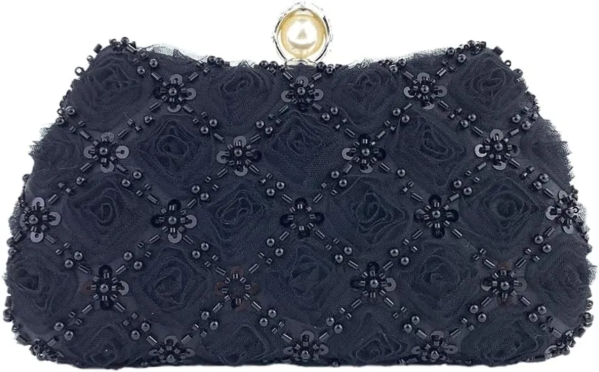Floral Evening Handbags Women Satin Pearl Beaded Clutch Purses Chain Shoulder Bag Prom Bride Wedding Handbags 2025
