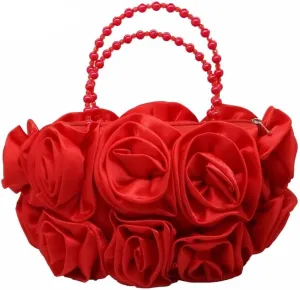 Flower Rose Bush Women Satin Evening Purse Beaded Handle Bag Wedding Handbag Bridal Clutch (Color : Pink Flower Bag, Size : One Size)