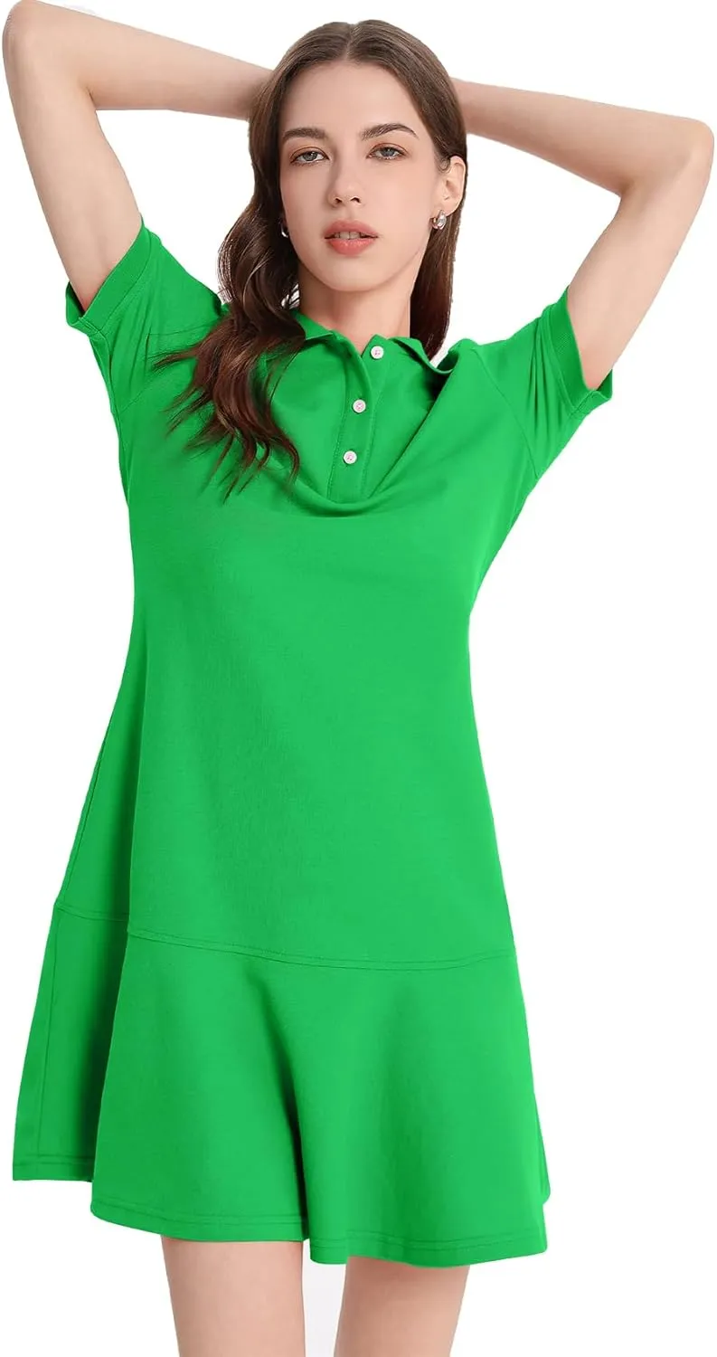 Flygo Womens Polo Dress Collared Short Sleeve Ruffle Golf Tennis T Shirt Sports Workout Mini Summer Dresses Tunic Pique