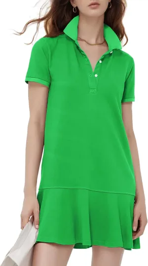 Flygo Womens Polo Dress Collared Short Sleeve Ruffle Golf Tennis T Shirt Sports Workout Mini Summer Dresses Tunic Pique