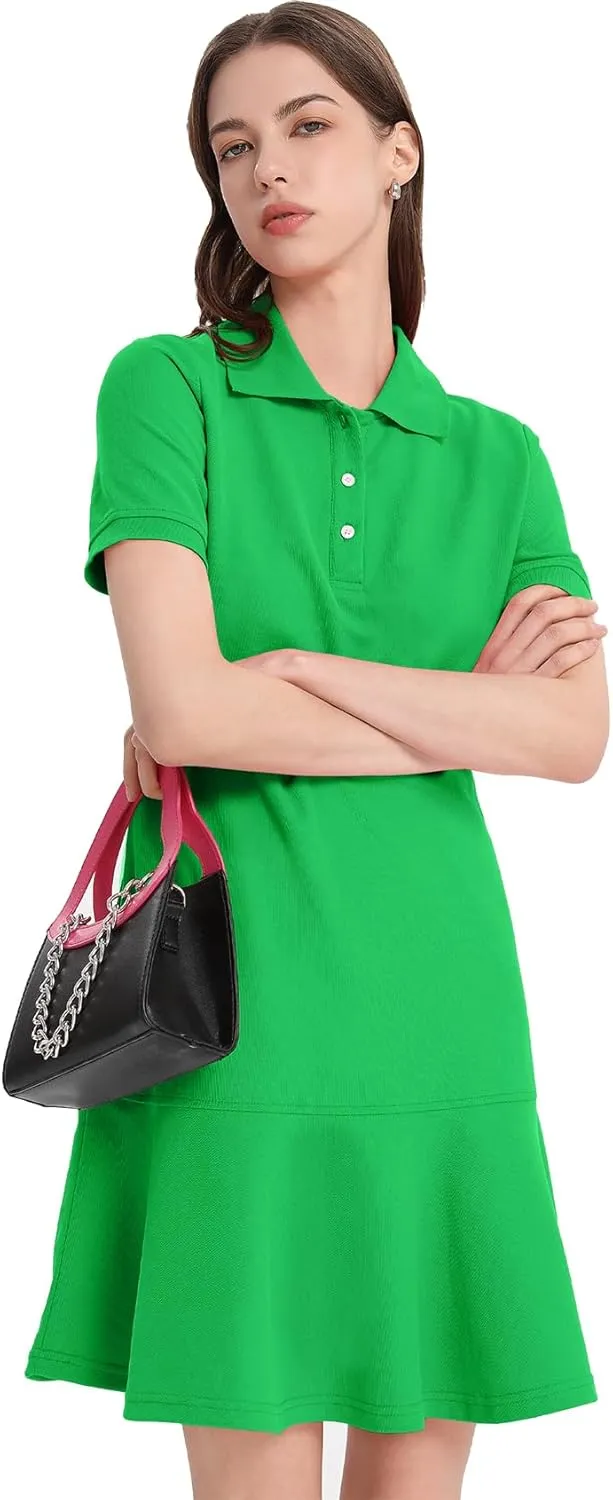 Flygo Womens Polo Dress Collared Short Sleeve Ruffle Golf Tennis T Shirt Sports Workout Mini Summer Dresses Tunic Pique