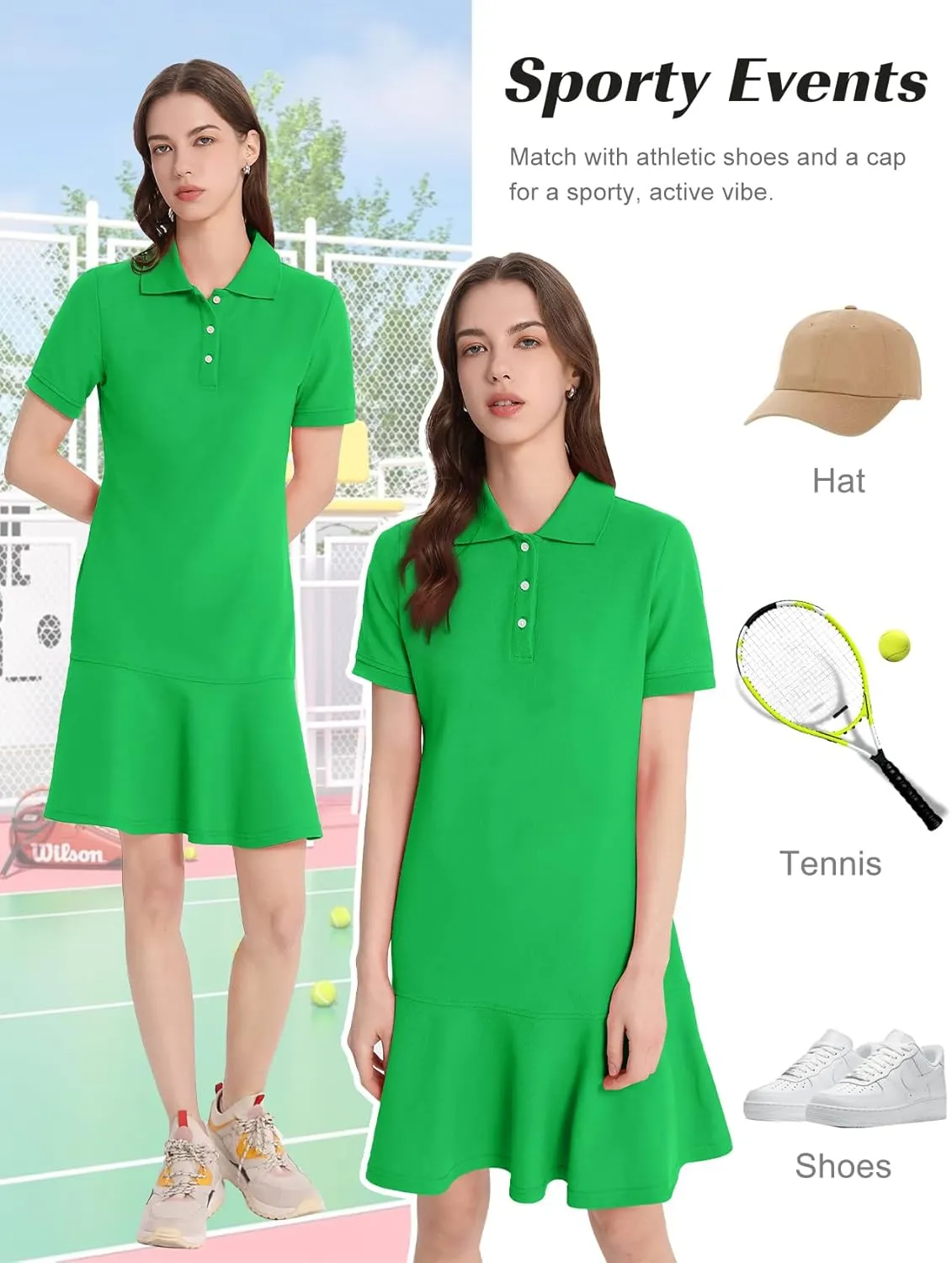 Flygo Womens Polo Dress Collared Short Sleeve Ruffle Golf Tennis T Shirt Sports Workout Mini Summer Dresses Tunic Pique