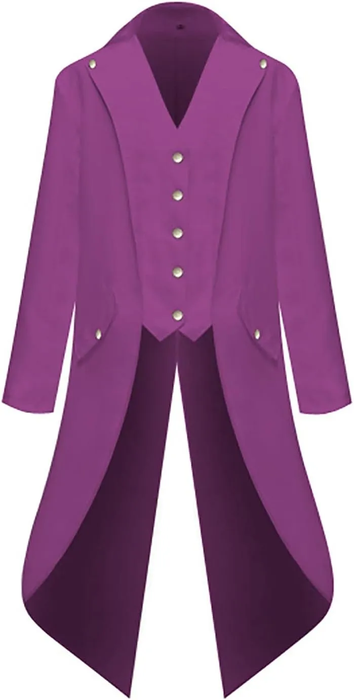 FRMUIC Mens Medieval Steampunk Tailcoat Halloween Joker Costumes, Renaissance Pirate Vampire Gothic Jackets Frock Coat