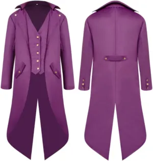 FRMUIC Mens Medieval Steampunk Tailcoat Halloween Joker Costumes, Renaissance Pirate Vampire Gothic Jackets Frock Coat