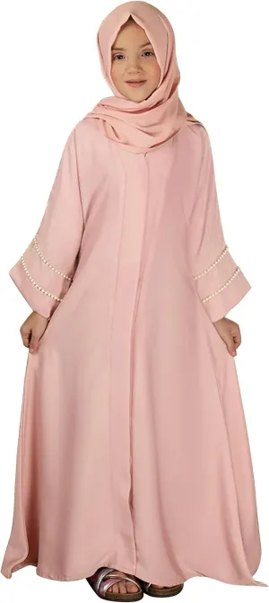 Girls Muslim Dress Chiffon Kaftan Maxi Dress Cardigan Robe Islamic Modest Hijab Dress for Girls with Pockets