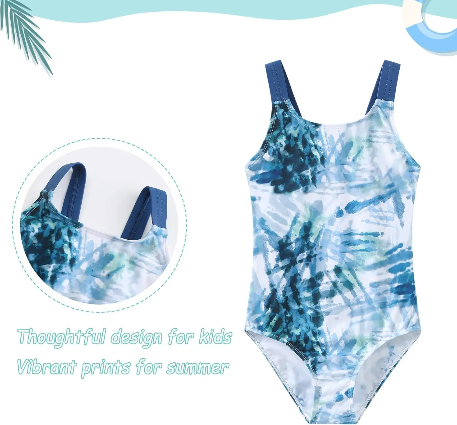 Girls One Piece Swimsuits Tie Dye Bathing Suit Hawaiian Summer Swimwear for Girls 3-16 Years