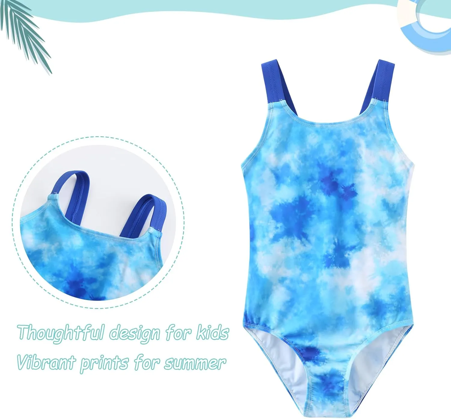 Girls One Piece Swimsuits Tie Dye Bathing Suit Hawaiian Summer Swimwear for Girls 3-16 Years